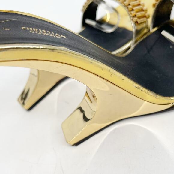 Giuseppe Zanotti for Christian Cowan Gold Watch Buckle Wedge Sandals IT 37.5 - Picture 12 of 15